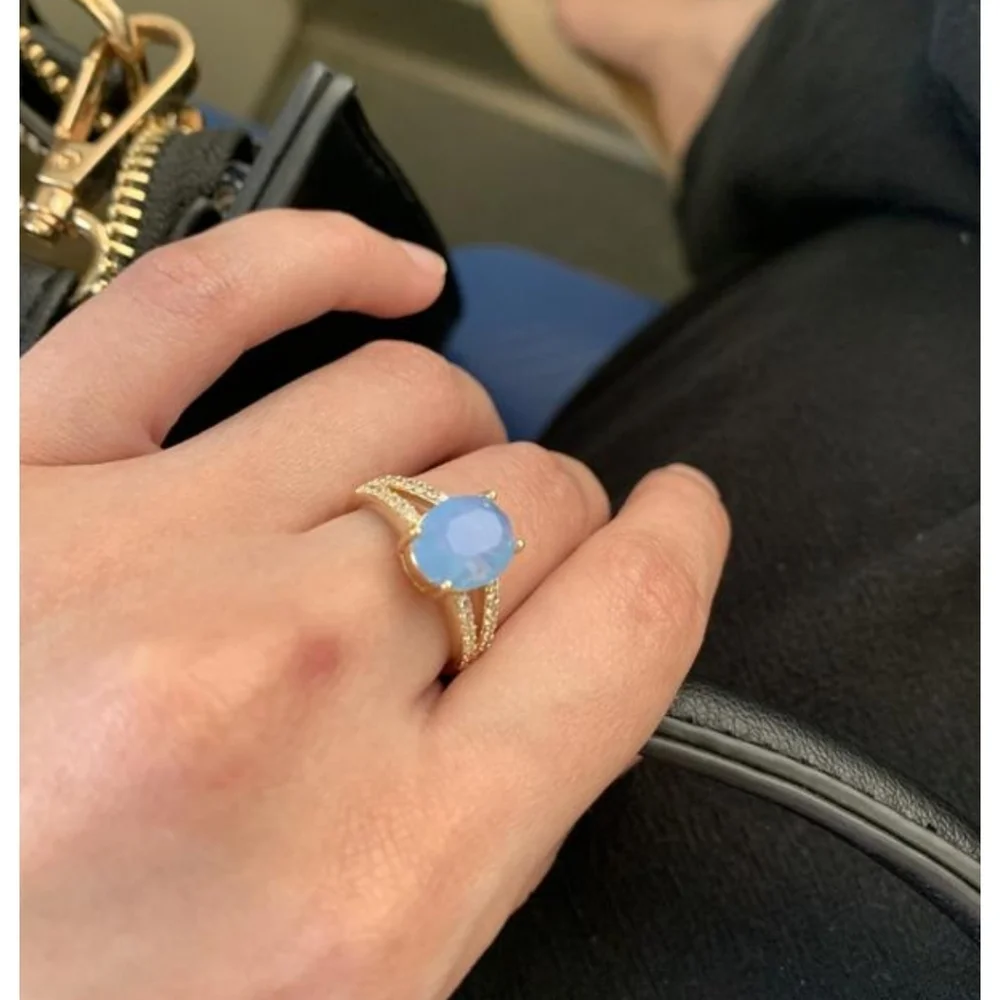 🆕️Charter Club Elegant Gold Plated Blue Zirconia Stone Ring SZ 6